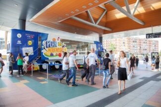 Lidl promotional bus at Portico de Castellana rental site for events in Madrid