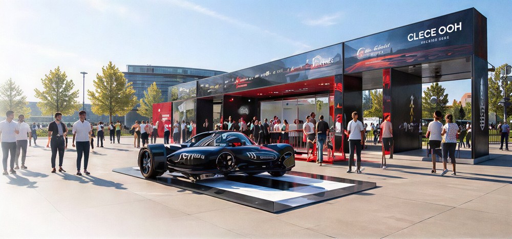Soportes de publicidad exterior OOH en circuito Fórmula 1 Madrid Valdebebas Clece OOH